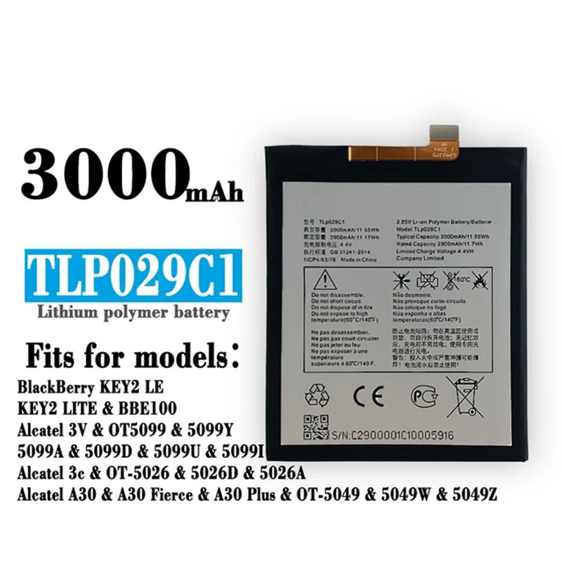 Batterie de remplacement pour Blackberry Key2 LE (Lite), TLP029C1 Batterie de remplacement pour Blackberry Key2 LE (Lite), TLP029C1